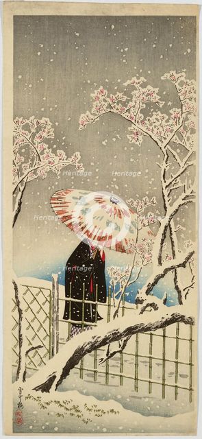 Plum Blossoms in Snow, 1910. Creator: Takahashi (Shotei), Hiroaki (1871-1945).