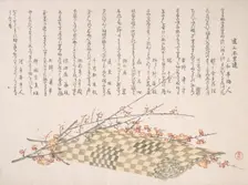 Plum Branches with Flowers and a Rolled Mat, 19th century. Creator: Kubo Shunman