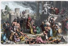 Plunder by the Romans of an enemy city, engraving 1868