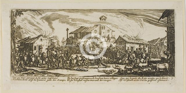 Plundering and Burning a Village, plate seven from The Large Miseries of War, n.d. Creator: Gerard van Schagen.