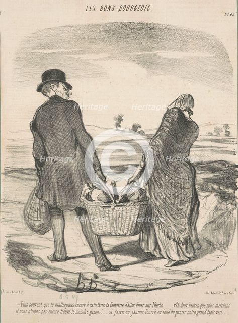 Plus souvent que tu m'attraperas encore à satisfaire ta fantaisie d'aller diner sur l'herbe..., 1847 Creator: Honore Daumier.