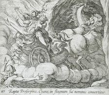 Pluto Carrying Proserpina Past the Nymph Cyane, published 1606. Creators: Antonio Tempesta, Wilhelm Janson