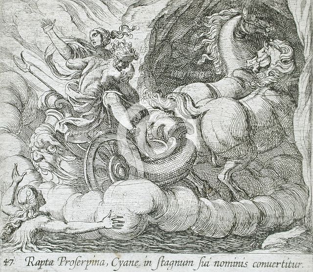 Pluto Carrying Proserpina Past the Nymph Cyane, published 1606. Creators: Antonio Tempesta, Wilhelm Janson.