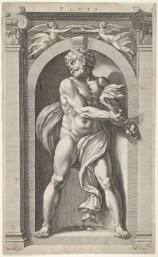 Pluto; on verso sketches of a figure, four heads, and a column, 1592. Creator: Hendrik Goltzius