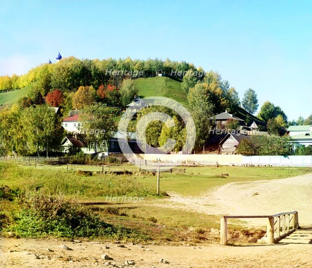 Plyos: view of the city with its main cathedral, 1910. Creator: Sergey Mikhaylovich Prokudin-Gorsky.