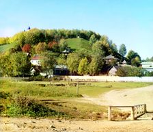 Plyos: view of the city with its main cathedral, 1910. Creator: Sergey Mikhaylovich Prokudin-Gorsky