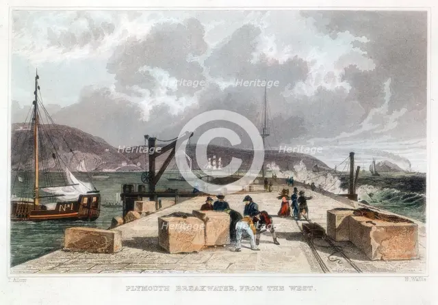 'Plymouth Breakwater from the West', 1829. Creator: Thomas Allom.