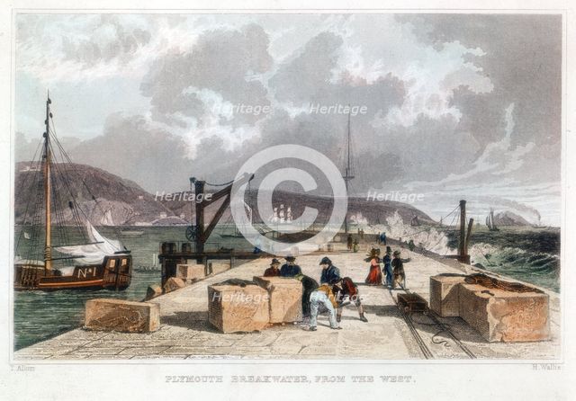 'Plymouth Breakwater from the West', 1829. Creator: Thomas Allom.