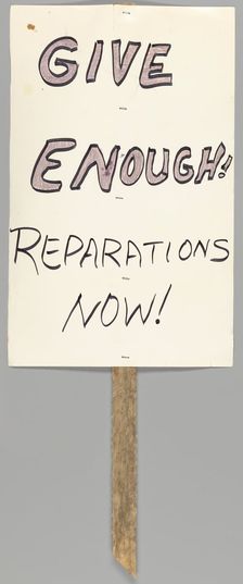 Placard calling for reparations for the Tulsa Race Massacre, ca. 2001. Creator: Unknown