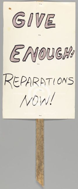 Placard calling for reparations for the Tulsa Race Massacre, ca. 2001. Creator: Unknown.