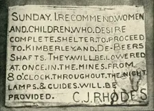 Placard Erected by Mr. Rhodes 1900. Creator: Hancox