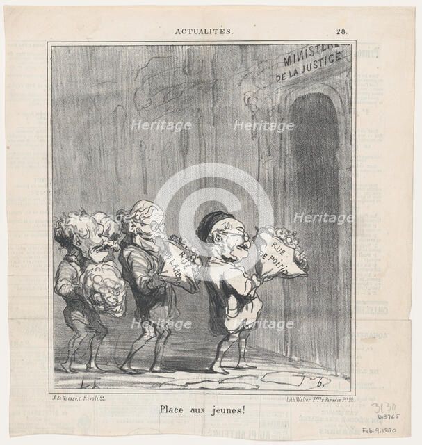 Place aux jeunes! 1870. Creator: Honore Daumier.