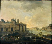 Place de Grêve, the Hotel de Ville, Île Saint-Louis and the Cité, around 1780..., c1775-1785. Creator: Unknown