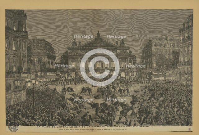 Place de l'Opéra on the evening of the Paris first performance of Lohengrin, 1891. Creator: Méaulle, Fortuné (1844-1916).