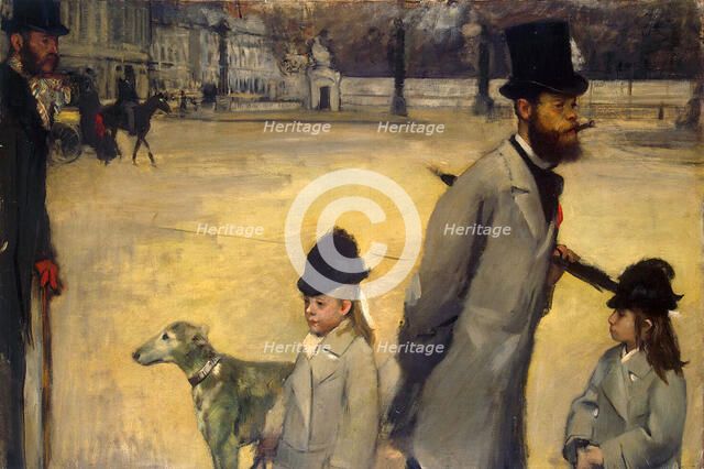 'Place de la Concorde', (Viscount Lepic and his Daughters Crossing the Place de la Concorde), 1875.  Artist: Edgar Degas