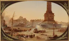 Place de la Bastille and barricade at the entrance to Faubourg Saint-Antoine, June 25, 1848. Creator: Jean Jacques Champin