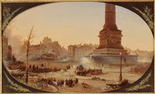 Place de la Bastille and barricade at the entrance to Faubourg Saint-Antoine, June 25, 1848. Creator: Jean Jacques Champin