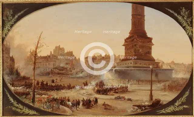 Place de la Bastille and barricade at the entrance to Faubourg Saint-Antoine, June 25, 1848. Creator: Jean Jacques Champin.