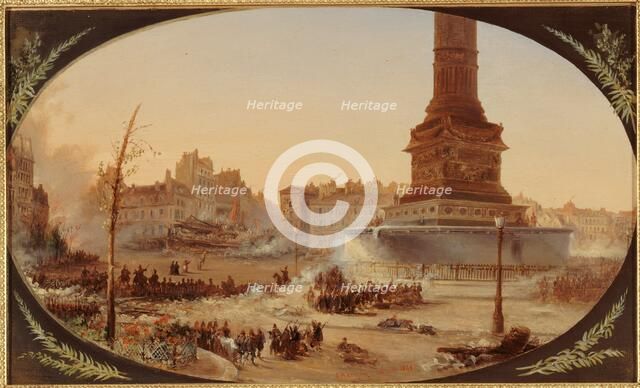 Place de la Bastille and barricade at the entrance to Faubourg Saint-Antoine, June 25, 1848. Creator: Jean Jacques Champin.