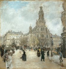 Place de la Trinité, Paris, c. 1886. Creator: Jean Francois Raffaelli