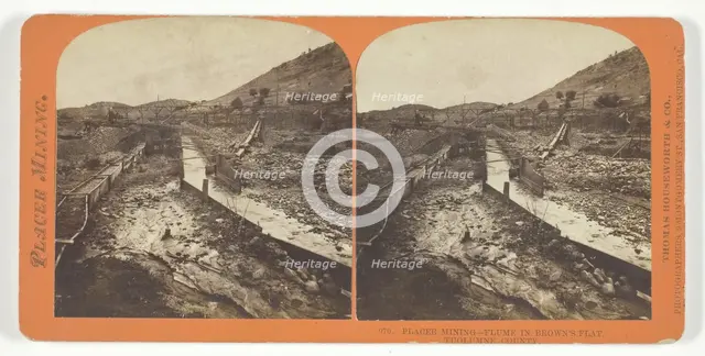 Placer Mining, Flume in Brown's Flat, Tuolumne County, c. 1868. Creator: Lawrence & Houseworth.