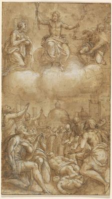 Plague Victims Pleading for Help from Christ, the Virgin, and Saint Roch, 1567/1573. Creator: Lattanzio Gambara
