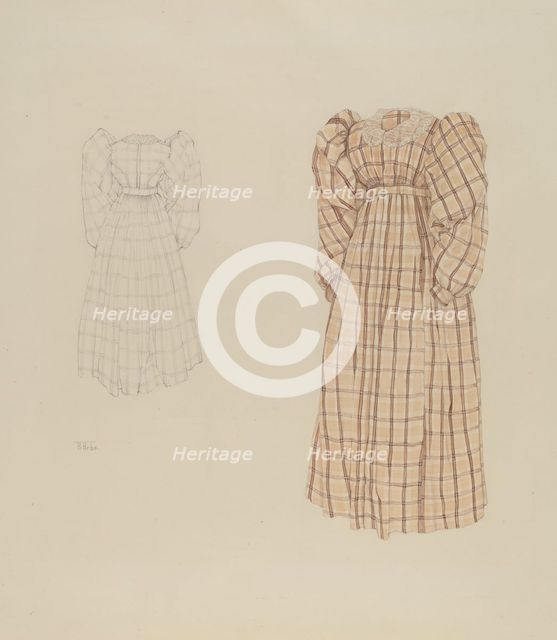 Plaid Morning Dress, c. 1937. Creator: Arelia Arbo.