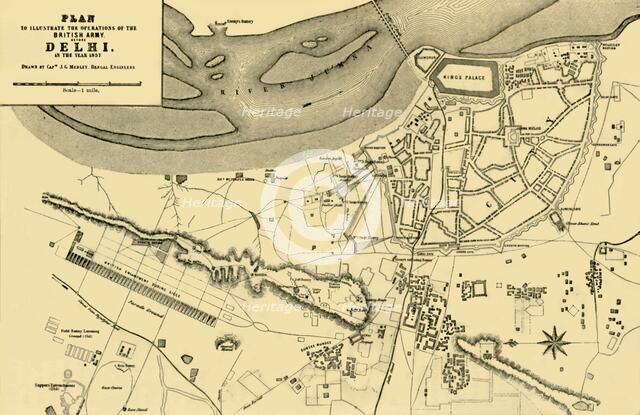 'Plan to Illustrate the Operations of the British Army, before Delhi in the year 1857', (1901).  Creator: Julius George Medley.