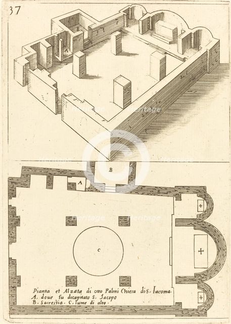 Plan and Elevation of the Church of S. Iacoma, 1619. Creator: Jacques Callot.