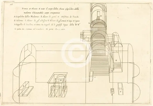 Plan and Elevation of the Church of the Madonna's Sepulchre, 1619. Creator: Jacques Callot.