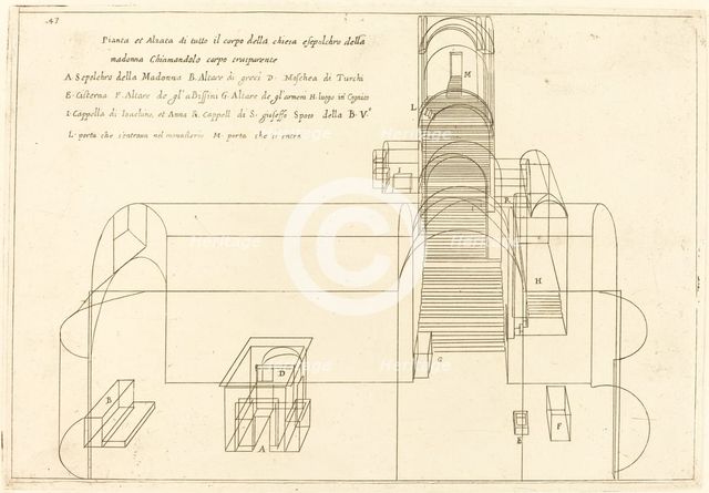 Plan and Elevation of the Church of the Madonna's Sepulchre, 1619. Creator: Jacques Callot.
