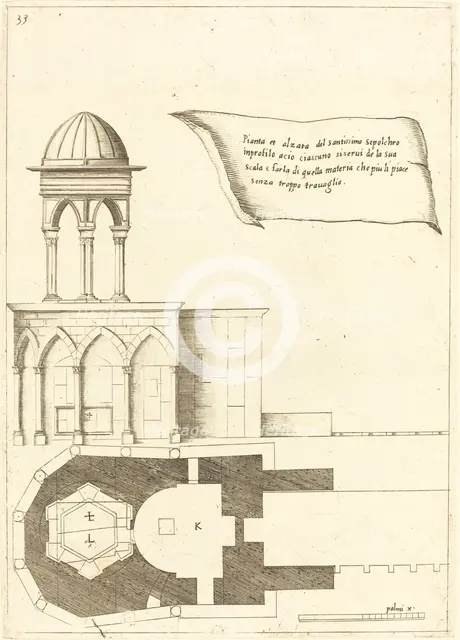 Plan and Elevation of the Church of the Holy Sepulchre, 1619. Creator: Jacques Callot.
