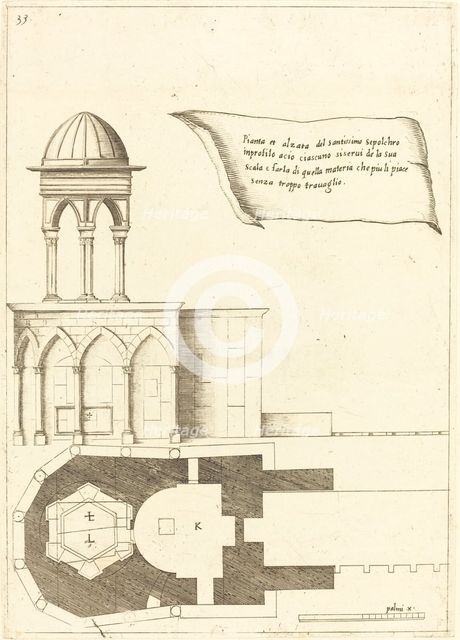 Plan and Elevation of the Church of the Holy Sepulchre, 1619. Creator: Jacques Callot.