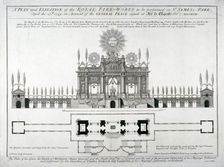 Plan and elevation of the royal fireworks to be performed in St James's Park, London, 1749. Artist: George Vertue