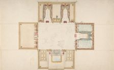 Plan and Elevations of a Room, ca. 1830. Creator: Anon
