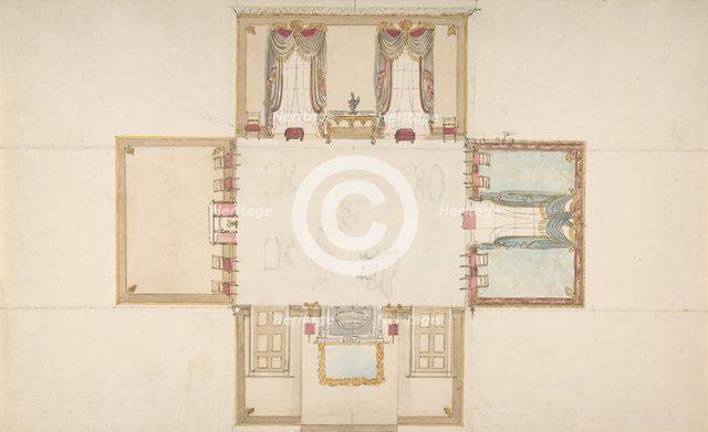 Plan and Elevations of a Room, ca. 1830. Creator: Anon.