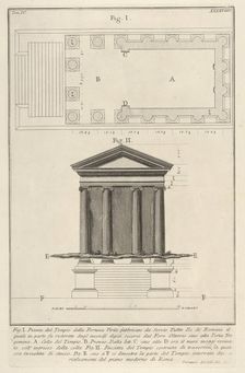 Plan and facade of the Temple of Fortuna Virilis (Tempio della Fortuna Virile), from the s..., 1756. Creator: Giovanni Battista Piranesi