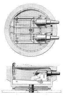 Plan and Section of Captain Scott's turret gun-carriage in the Glatton, 1871. Creator: Unknown