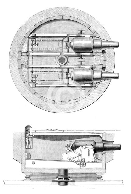 Plan and Section of Captain Scott's turret gun-carriage in the Glatton, 1871. Creator: Unknown.