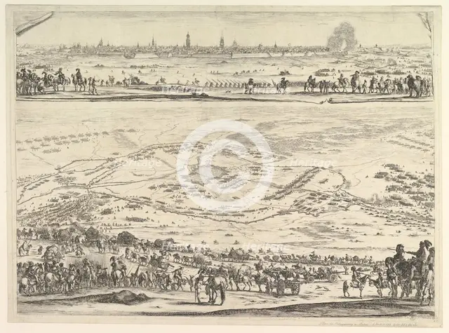 Plan and view of the siege of Arras: lower part of the plate with a topographical view wit..., 1641. Creator: Stefano della Bella.