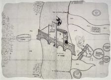 Plan depicting the siege by Sir John Perot, Lord President of Munster, County Kerry Castlemaine,1572 Creator: Unknown