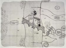 Plan depicting the siege by Sir John Perot, Lord President of Munster, County Kerry Castlemaine,1572 Creator: Unknown