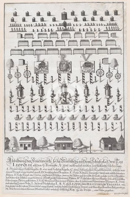 Plan for the fireworks display in honor of Emperor Leopold, Nuremberg, November 15, ..., after 1686. Creator: G. I. Schneider.