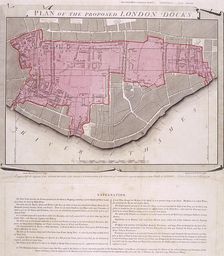 Plan for the proposed London Docks, Stepney, 1799. Artist: Anon