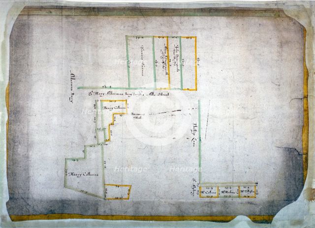 Plan of tenements in Addle Street, Aldermanbury and Philip Lane, London, c1666.                      Artist: Anon