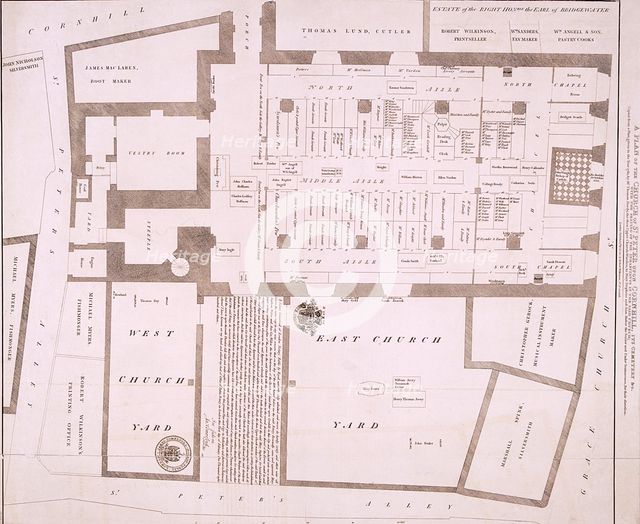Plan of the Church of St Peter upon Cornhill, London, 1815. Artist: Anon