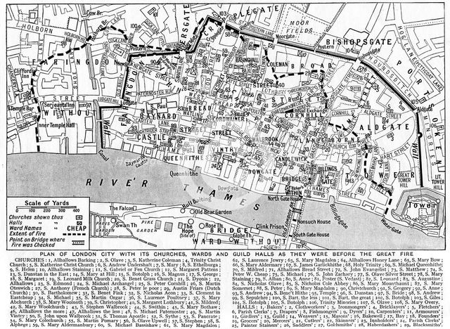 Plan of the City of London showing churches, wards and guild halls, 1926-1927. Artist: Unknown