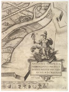 Plan of the City of Rome. Part 12 with the Southwestern Border of the City and a Large Car..., 1645. Creator: Antonio Tempesta