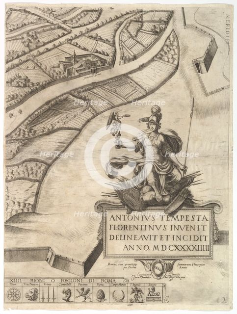 Plan of the City of Rome. Part 12 with the Southwestern Border of the City and a Large Car..., 1645. Creator: Antonio Tempesta.