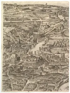 Plan of the City of Rome. Part 4 with the Santa Maria in Aracoeli, the Forum Romanum, the ..., 1645. Creator: Antonio Tempesta